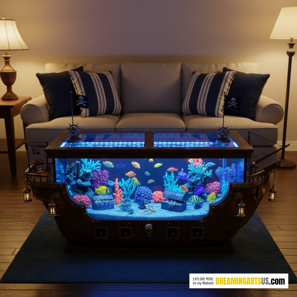 Pirate ship aquarium coffee table