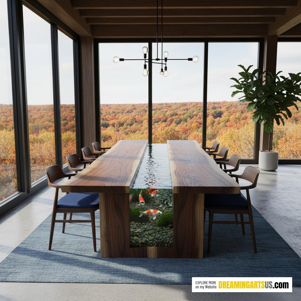 Wooden Dining Table Have Built-in River