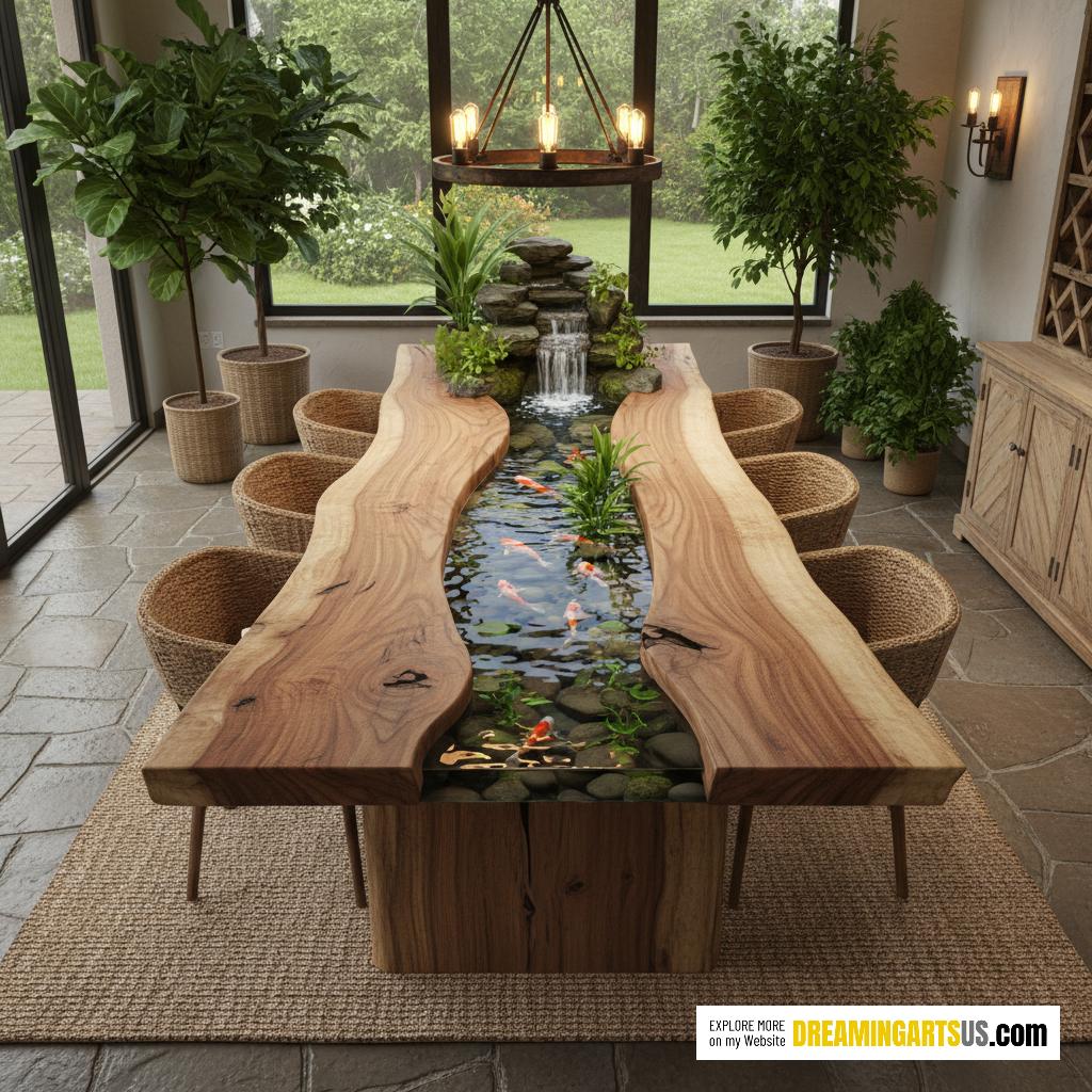 Wooden Dining Table Have Built-in River