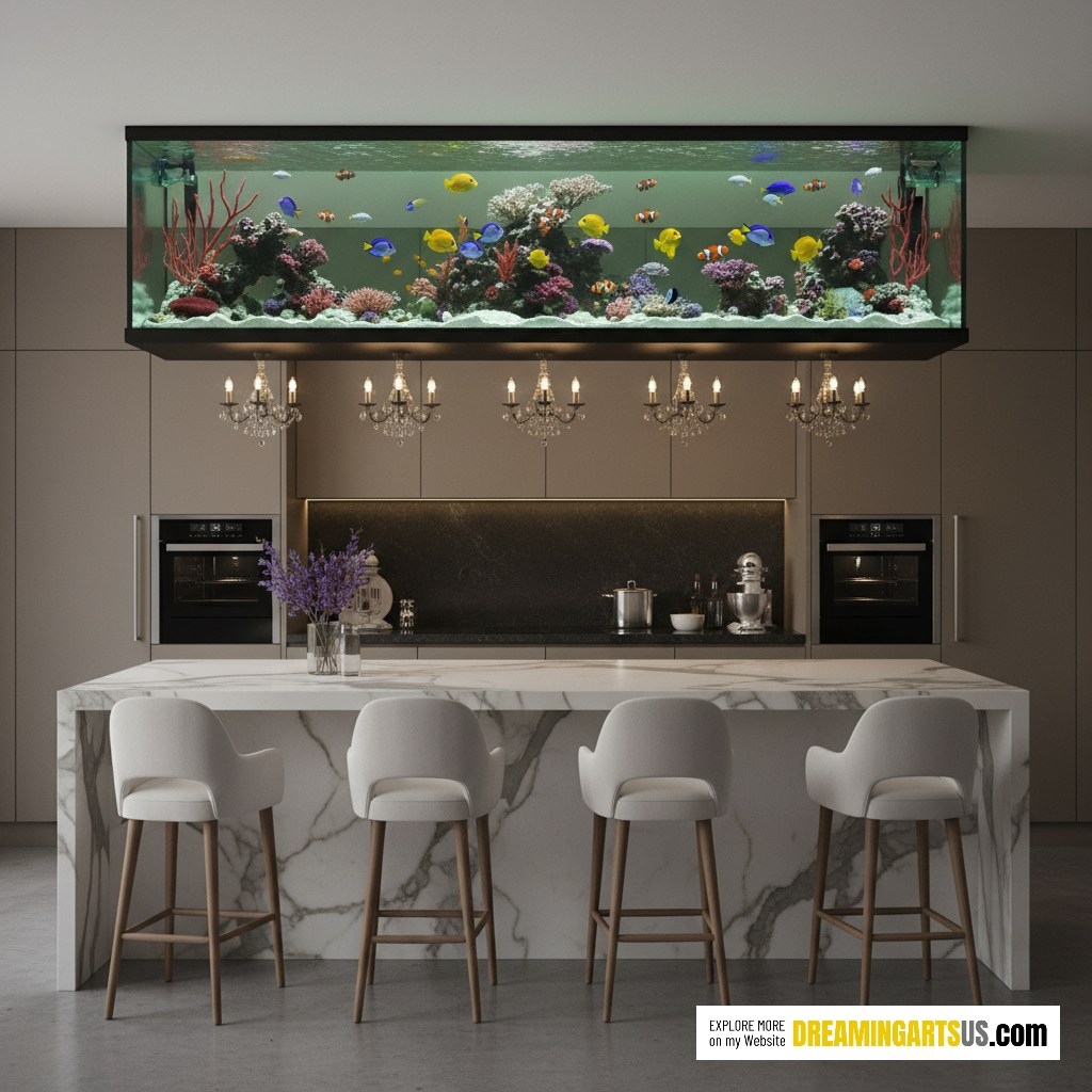 Kitchen island chandelier aquarium