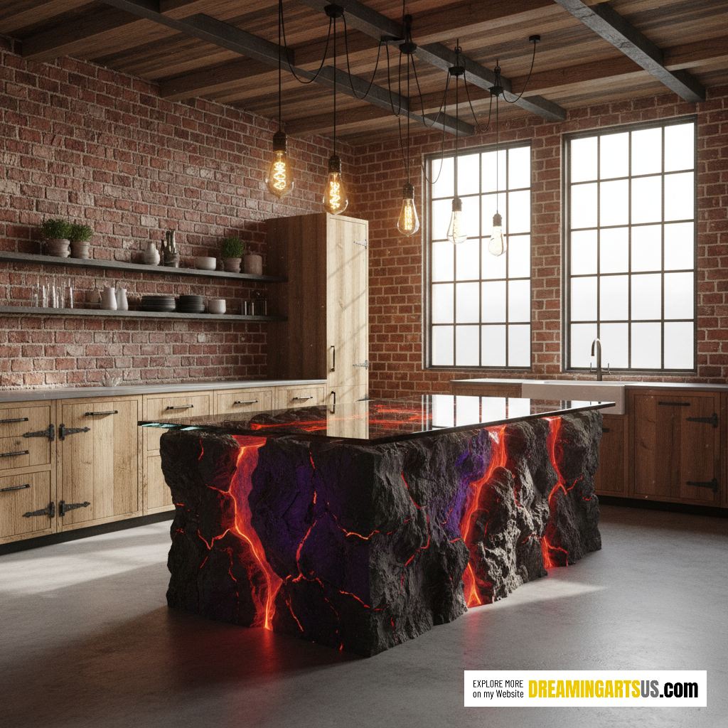 lava inspired kitchen island