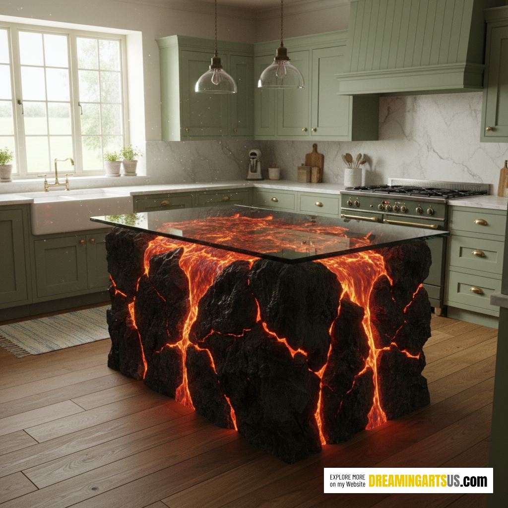 lava inspired kitchen island