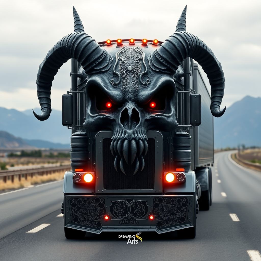 Skull-shaped semi truck