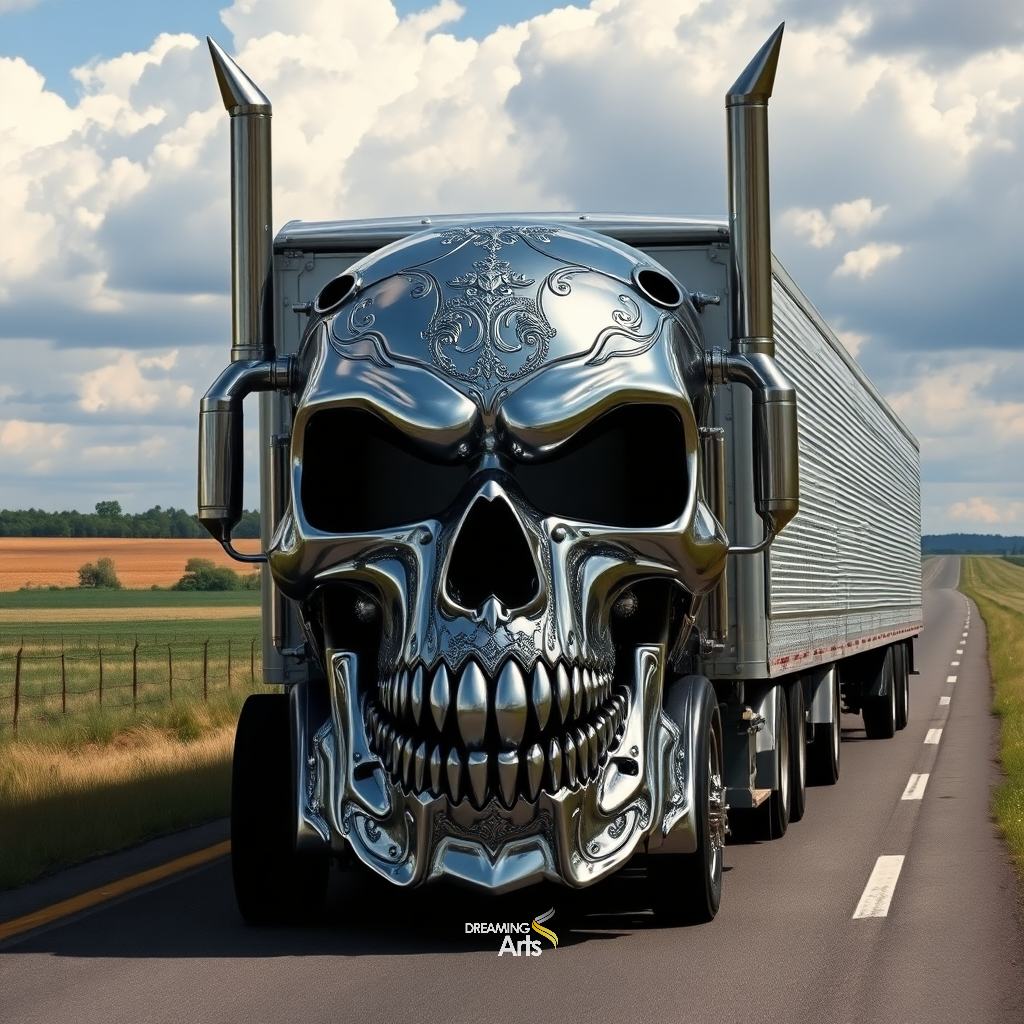 Skull-shaped semi truck
