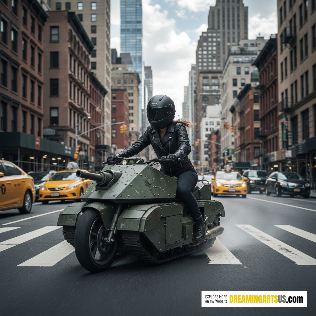 Tank-inspired motorcycle