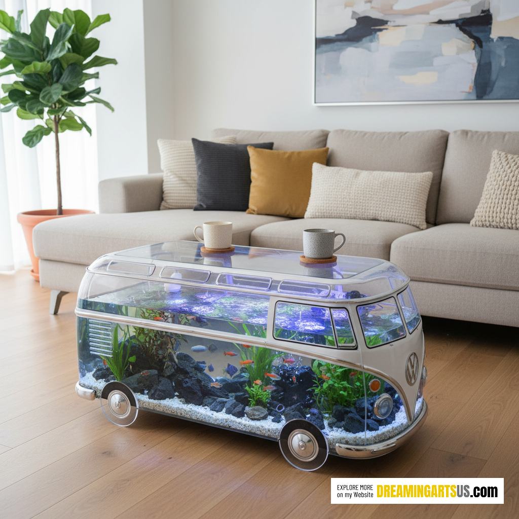 VW bus aquarium coffee table