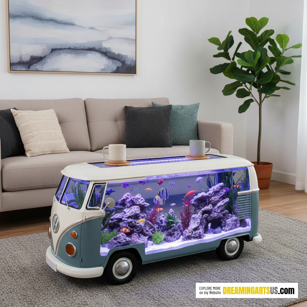 VW bus aquarium coffee table