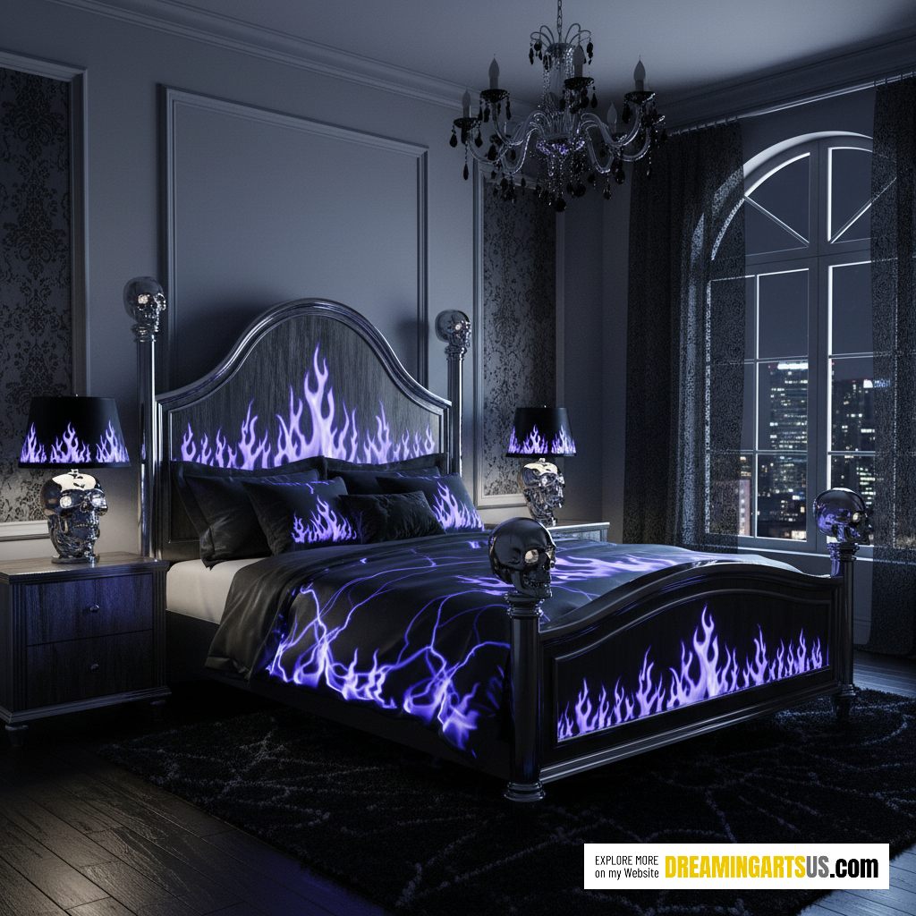 glowing flame skull bed