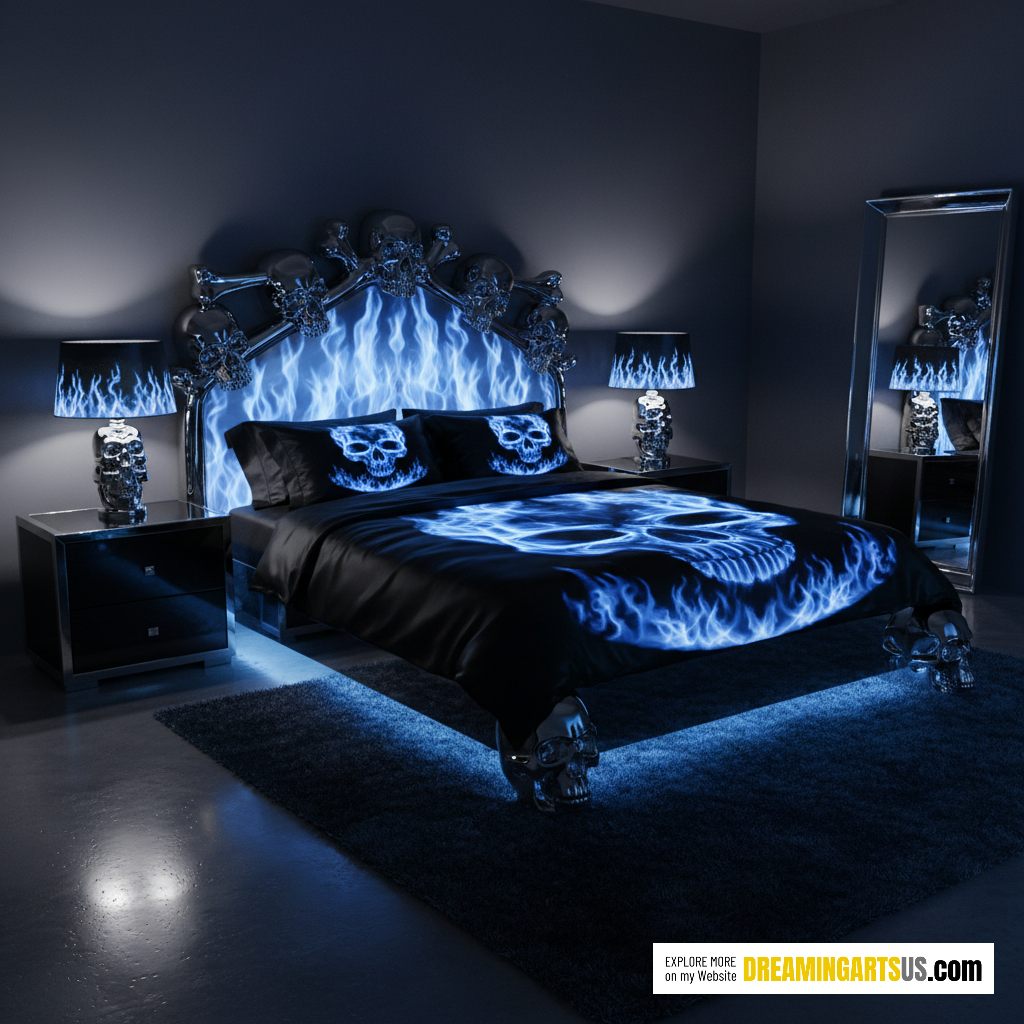 glowing flame skull bed