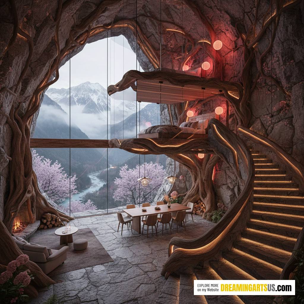 treehouse loft built into stone