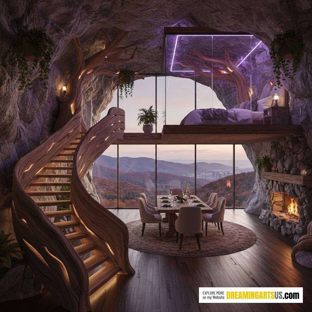 tree house loft built into stone