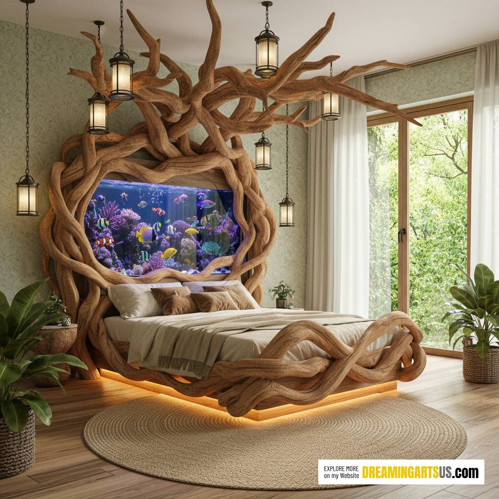 wooden aquarium bed