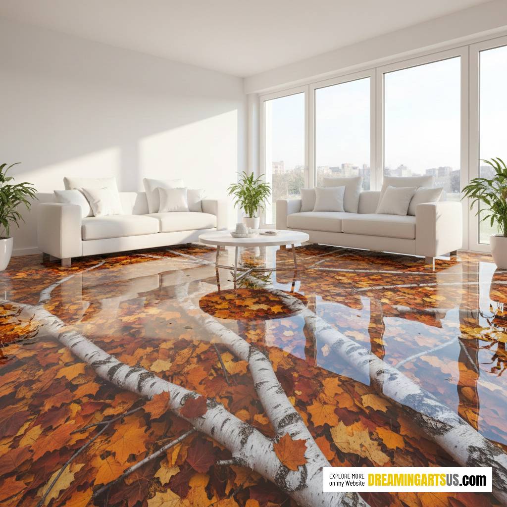 Leaves and Birch Branch Flooring