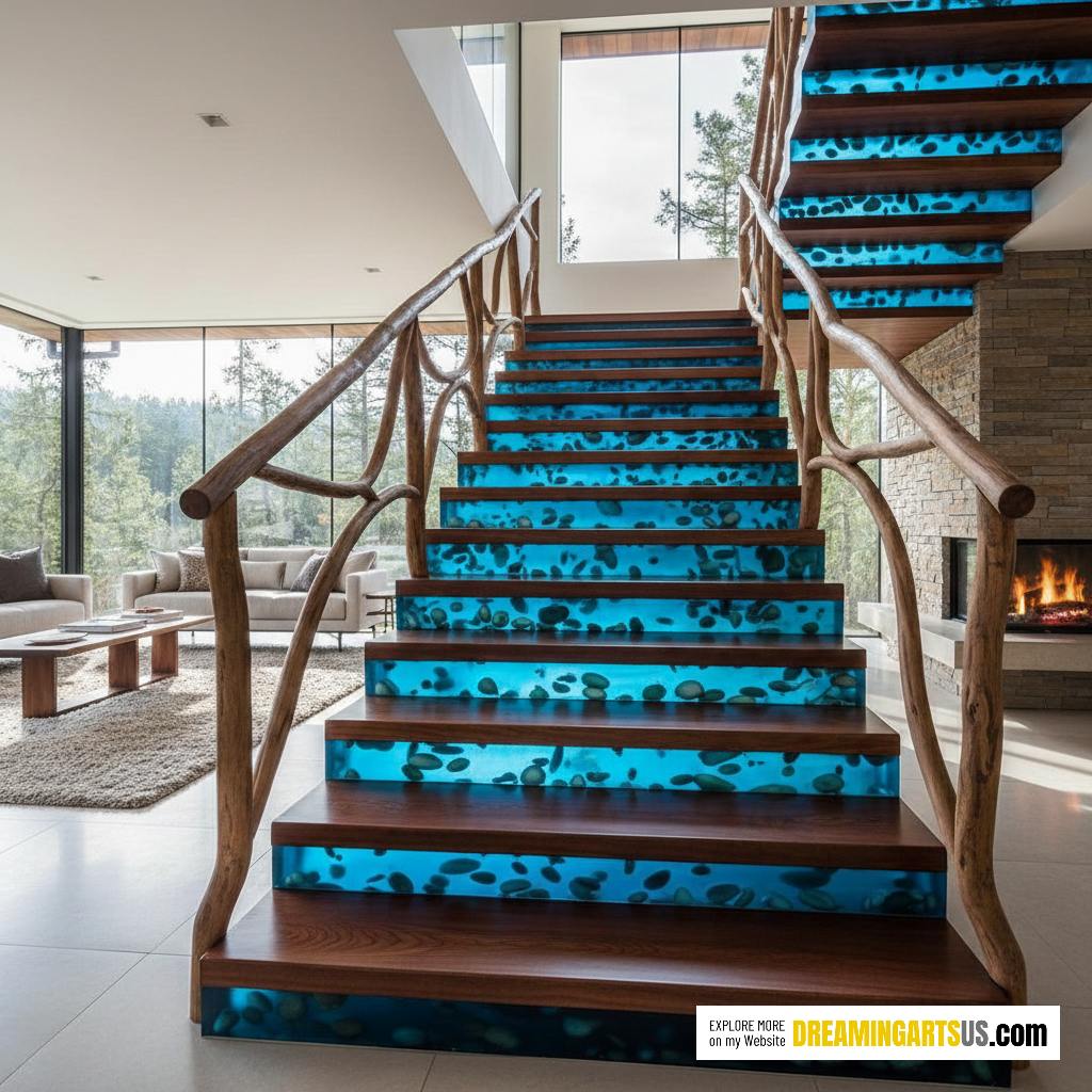 Wood And Epoxy Pebble Stairs