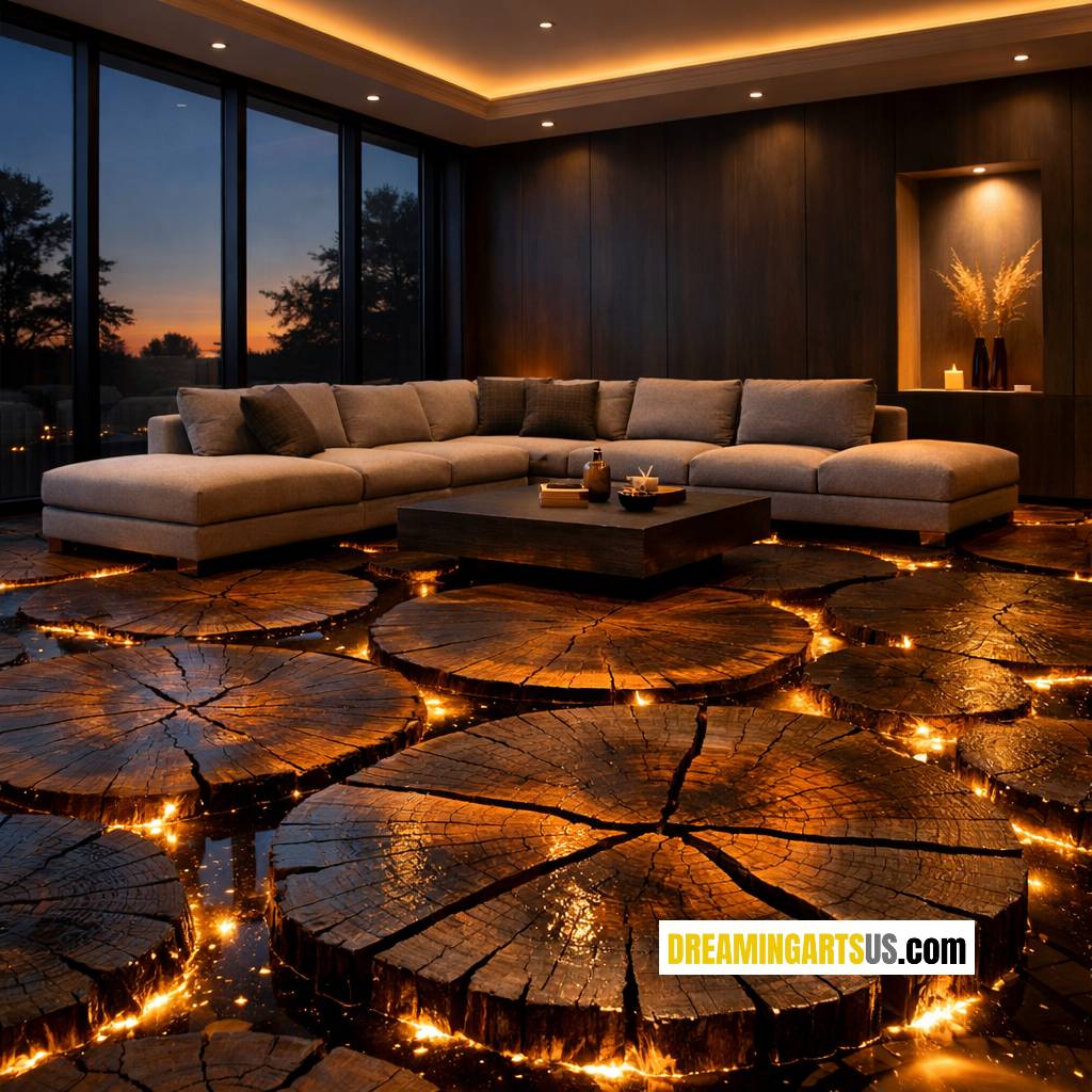 Burned Wood Disc Flooring