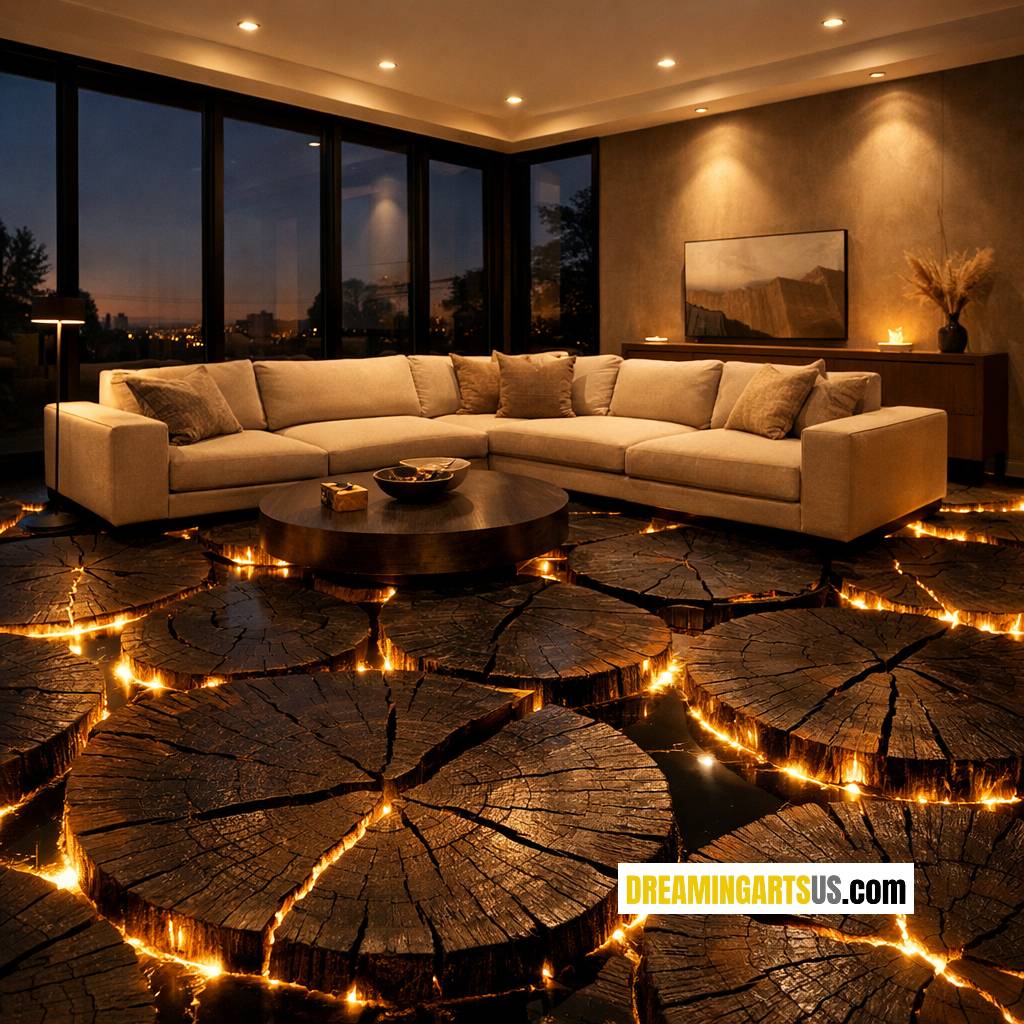 Burned Wood Disc Flooring