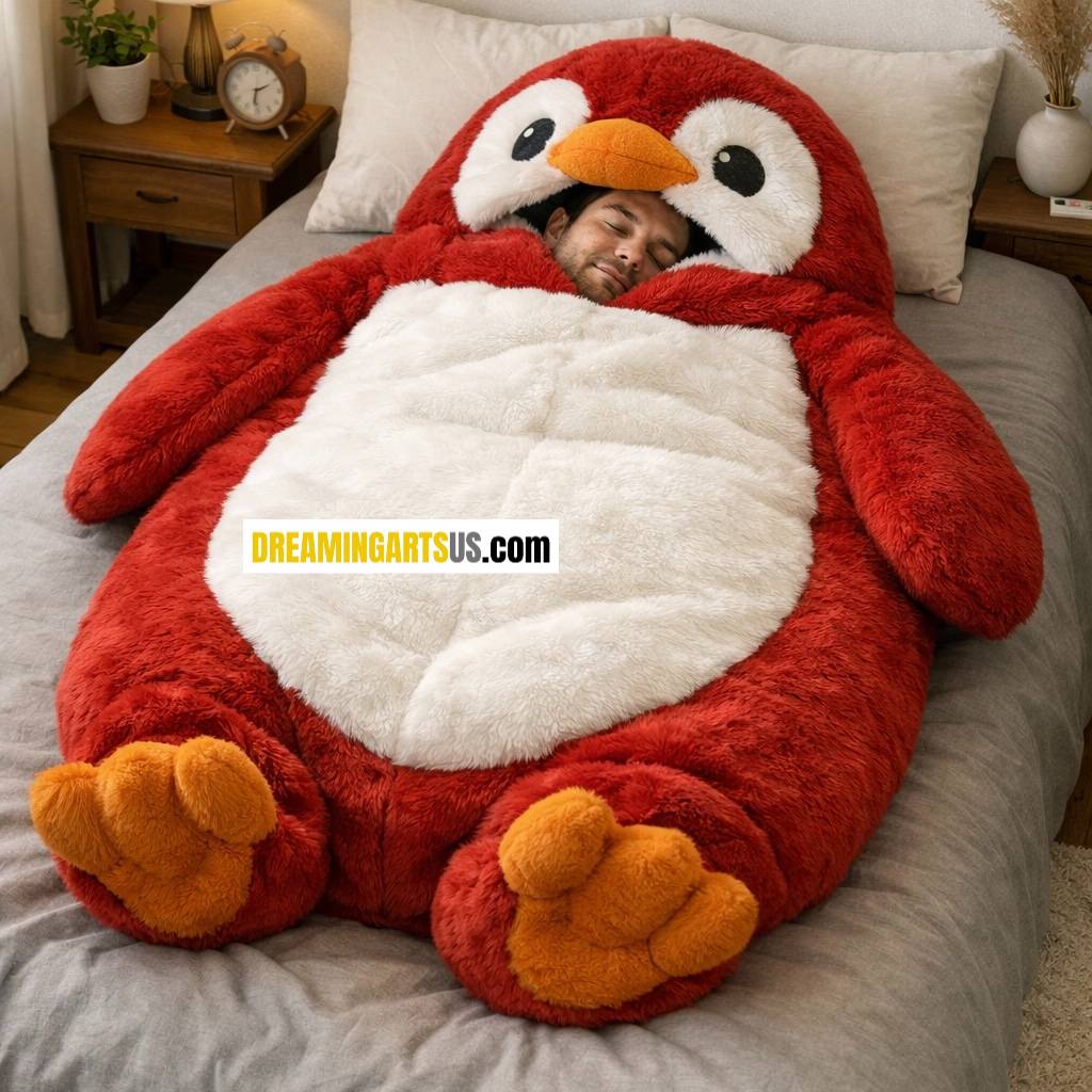 penguin-shaped sleeping bag