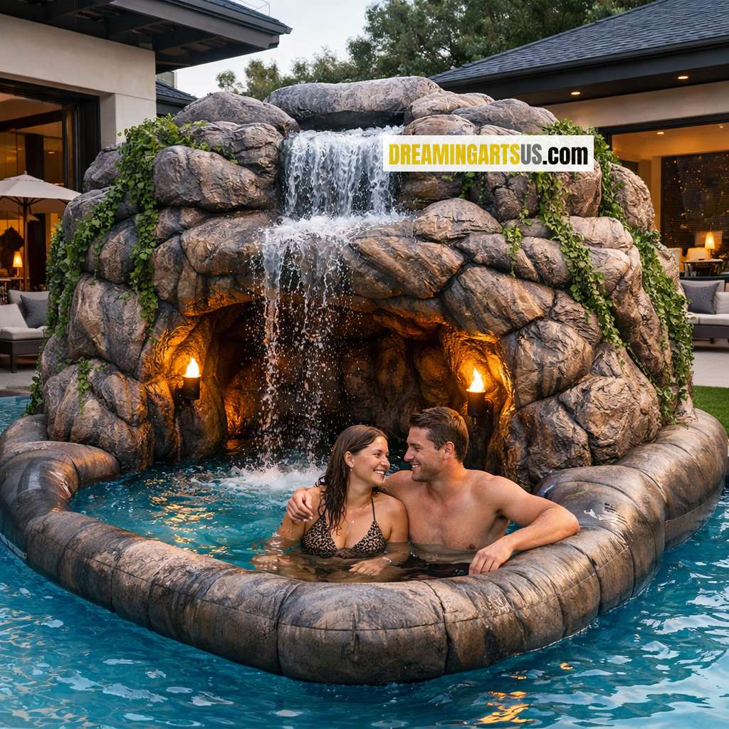 inflatable jungle cave waterfall pool