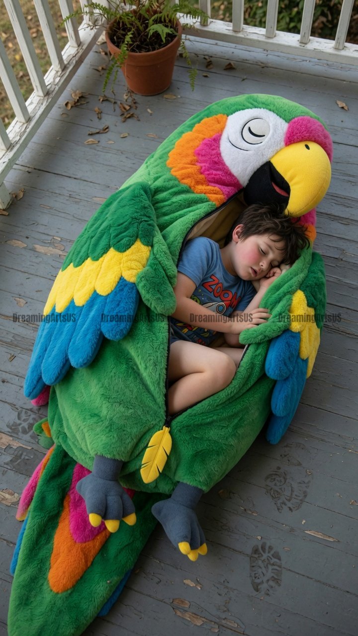 parrot-shaped sleeping bag