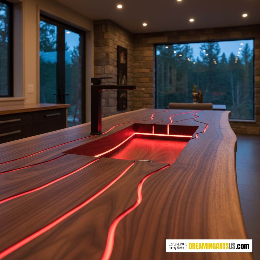 illuminated wood countertop