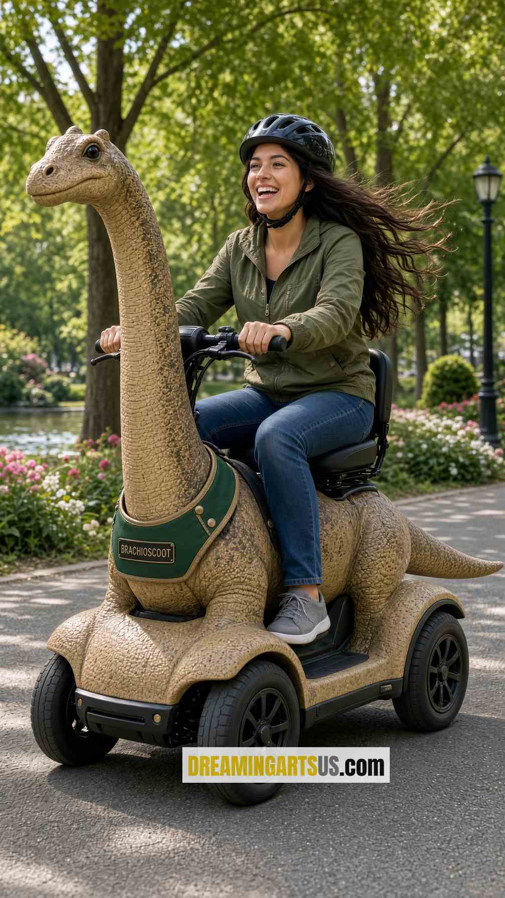 mini dinosaur-shaped mobility scooter
