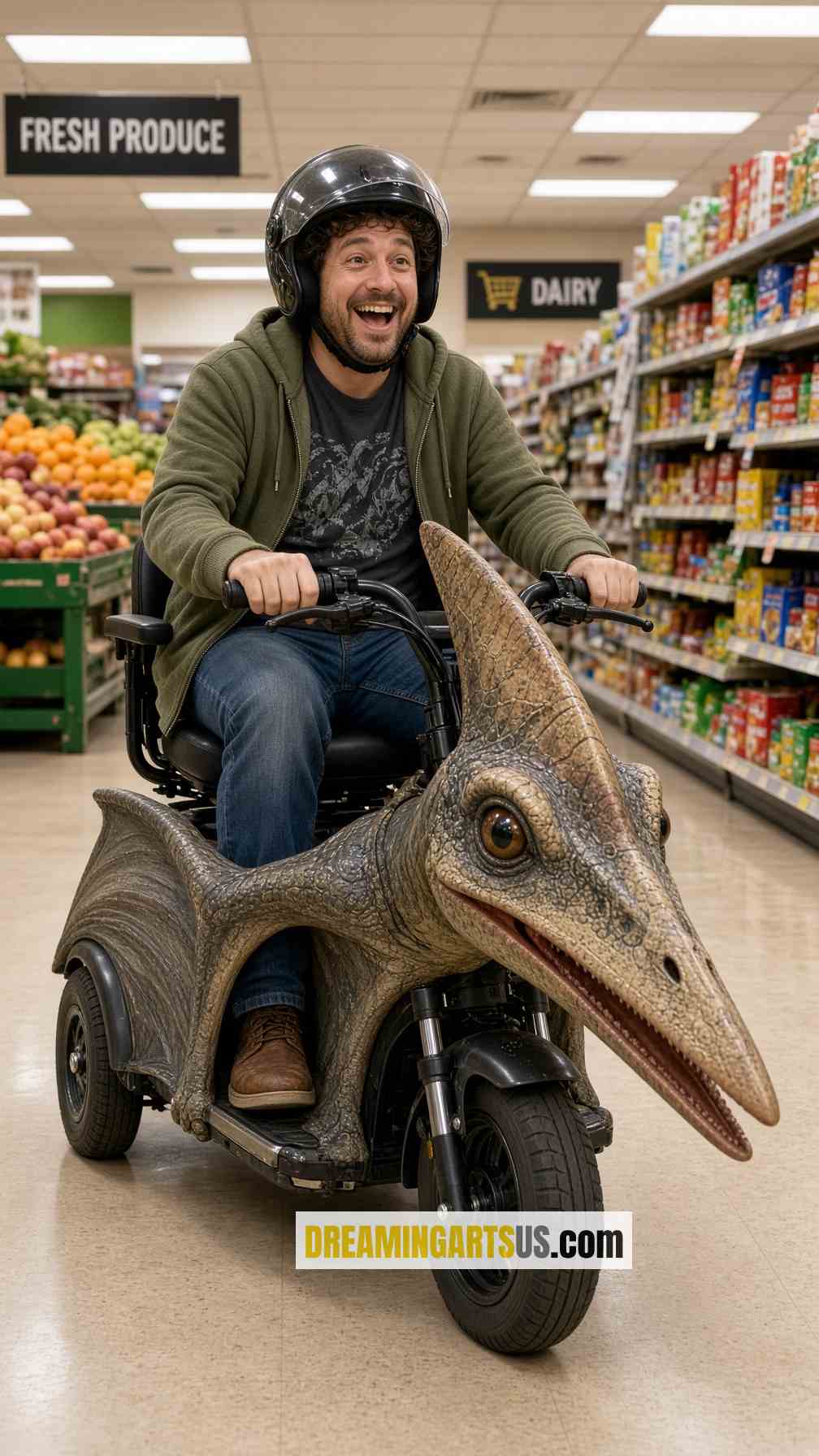 mini dinosaur-shaped mobility scooter