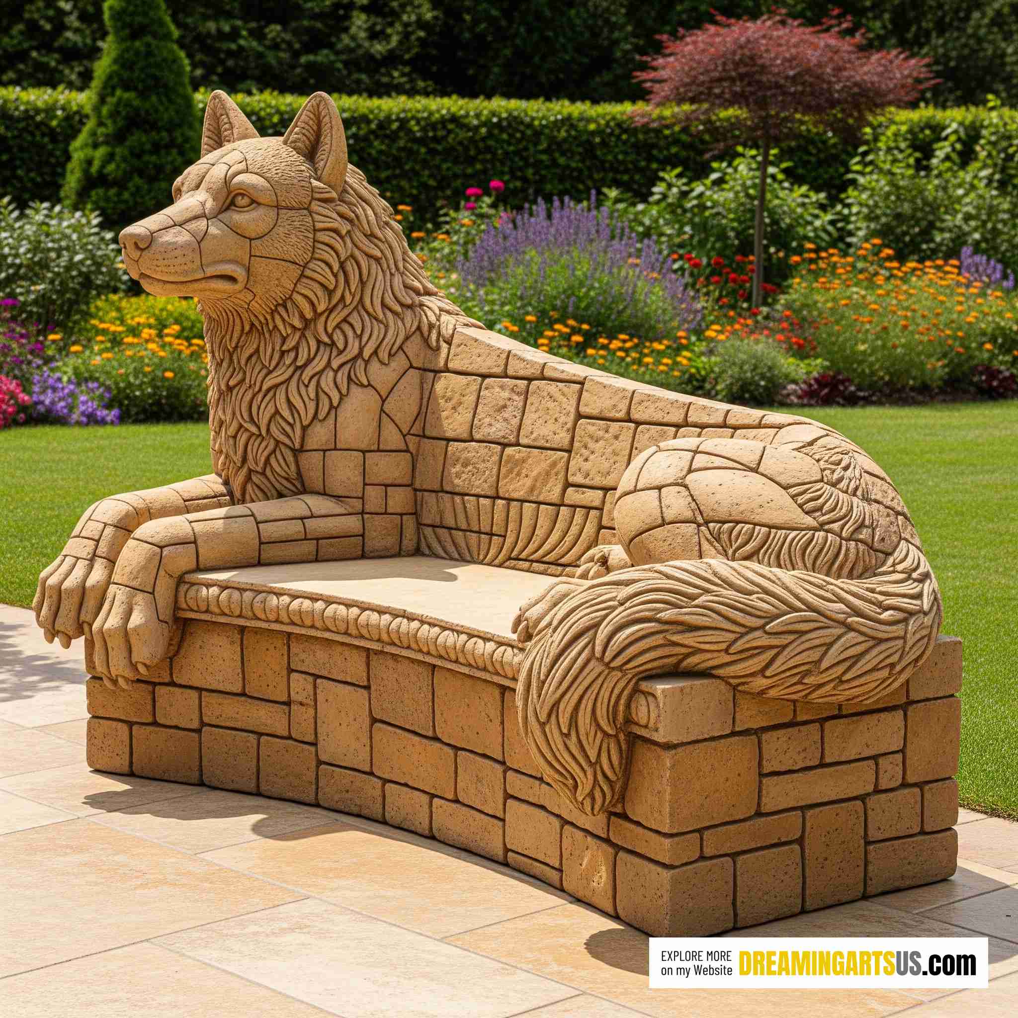 Stone Wolf Bench
