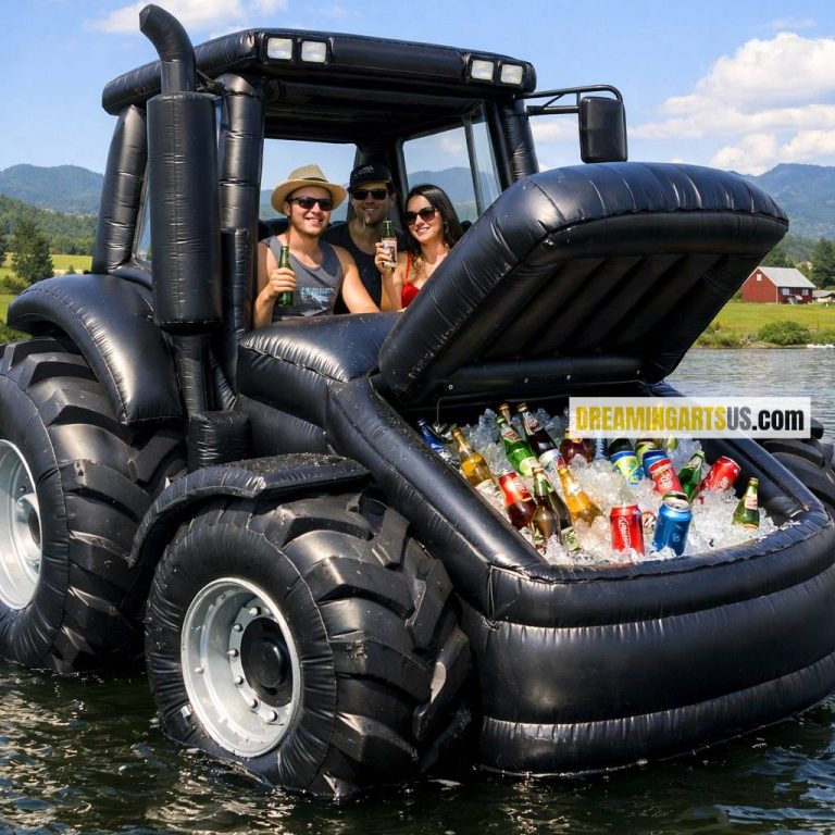 Giant Inflatable Tractor Lake Float with Built-in Cooler