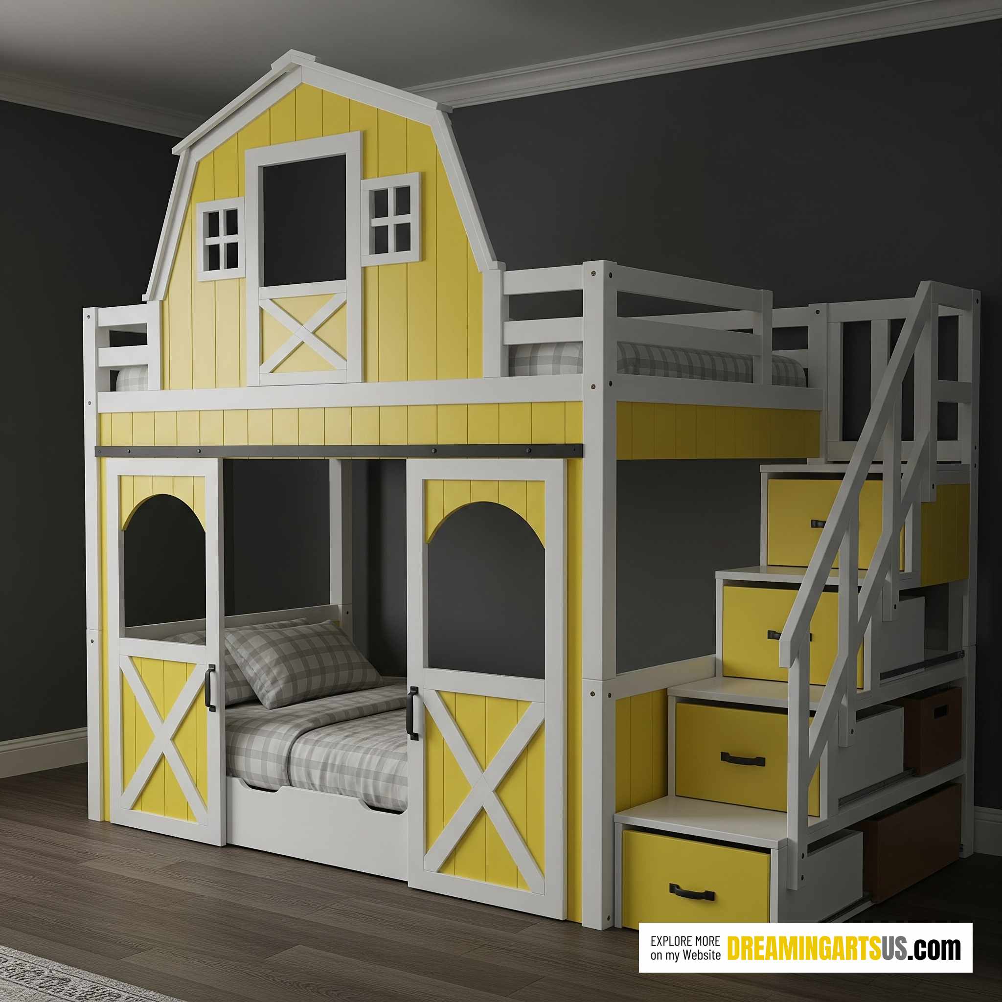 Barn shaped bunk bed