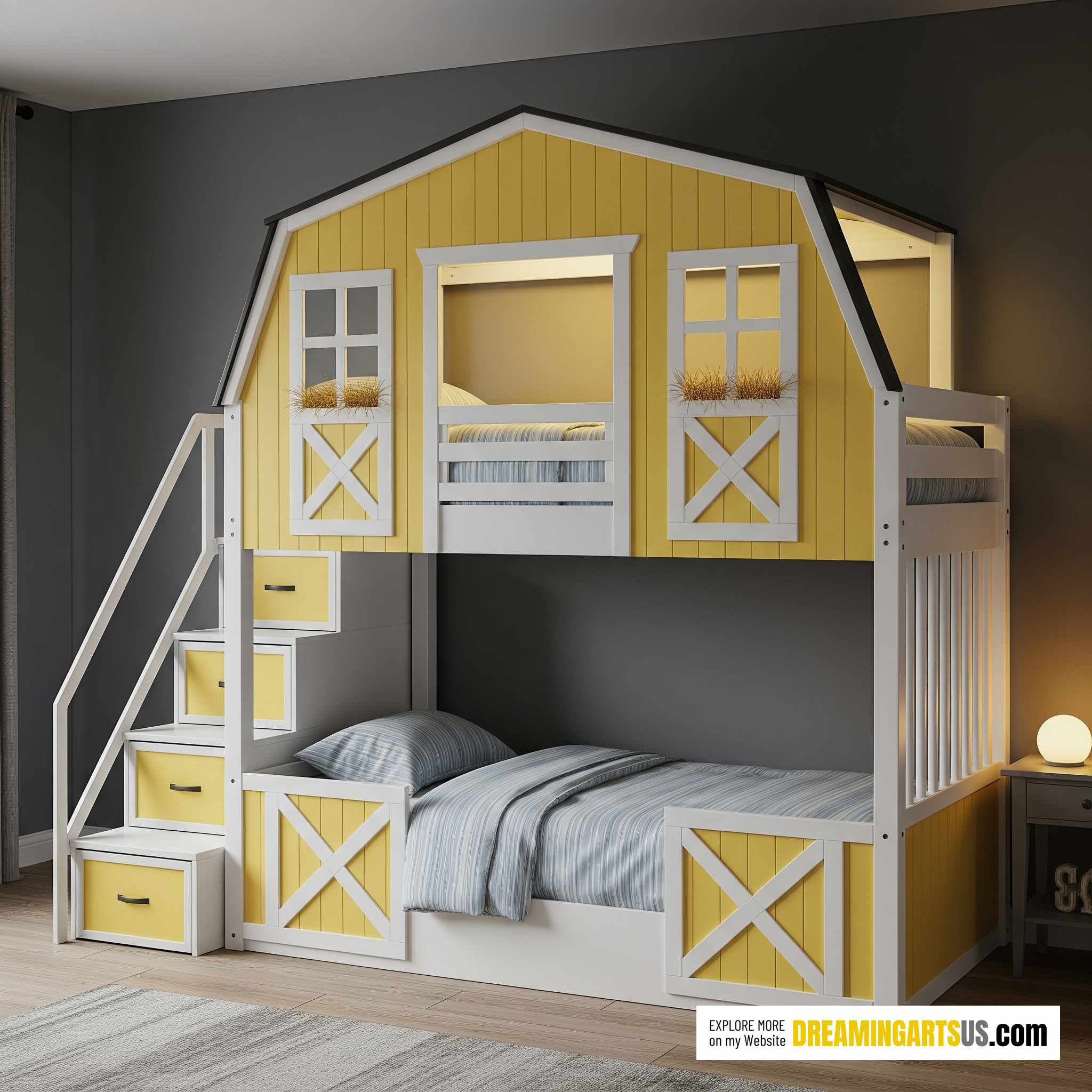 Barn shaped bunk bed