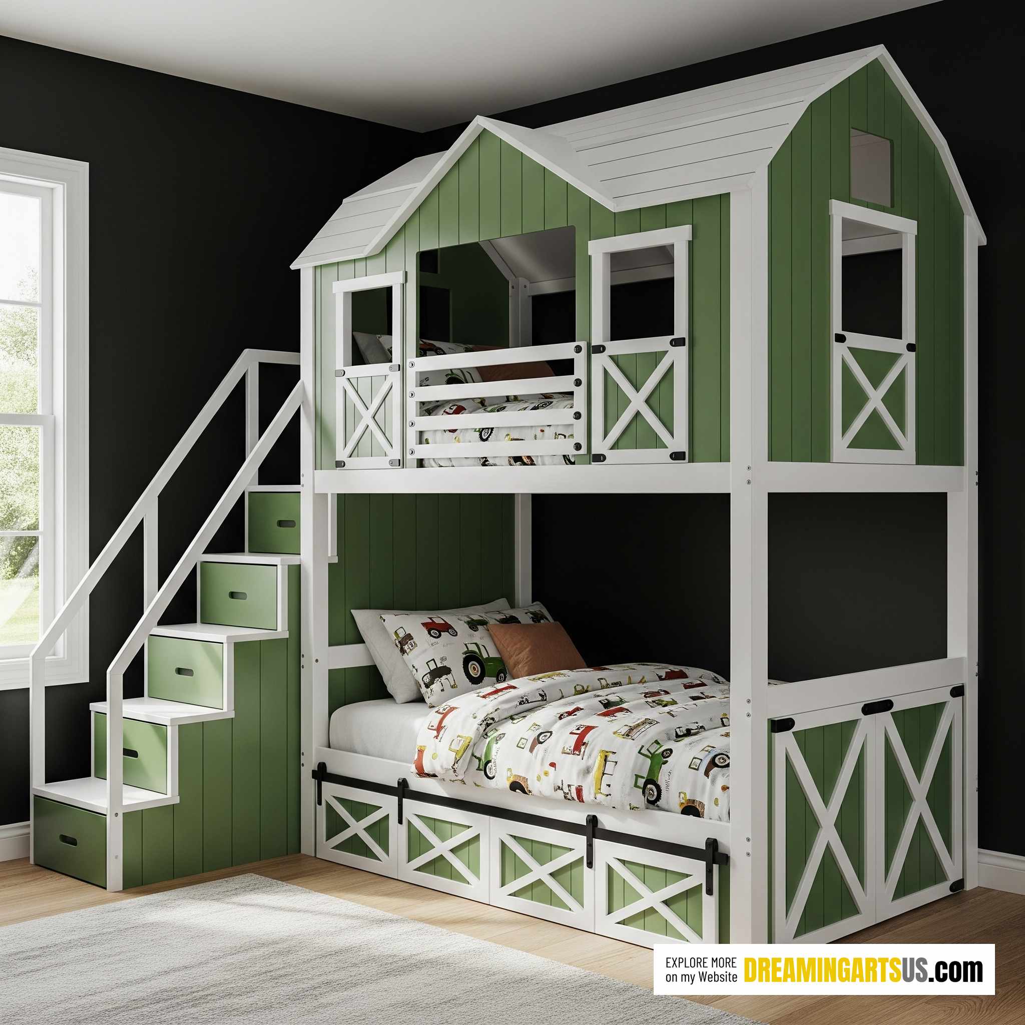 Barn shaped bunk bed