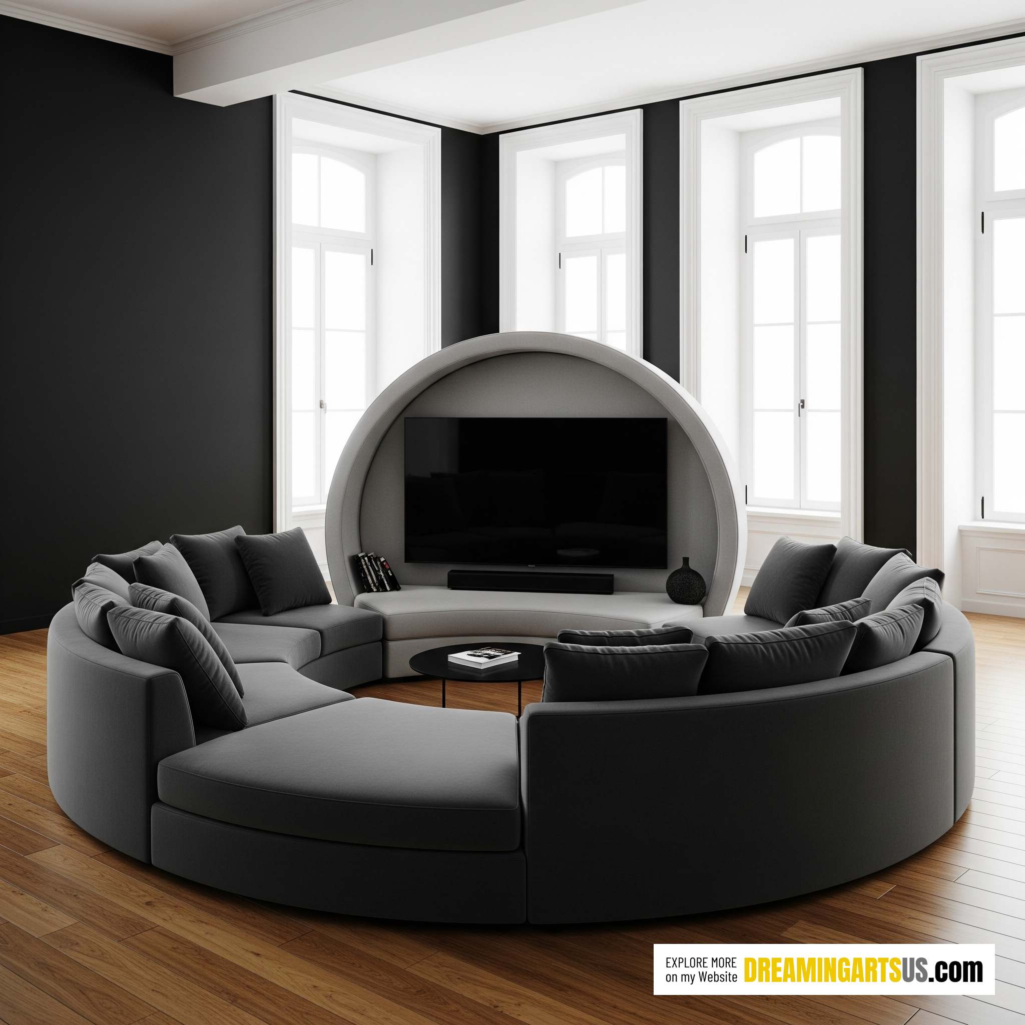 Circular Sofa with Built-in TV