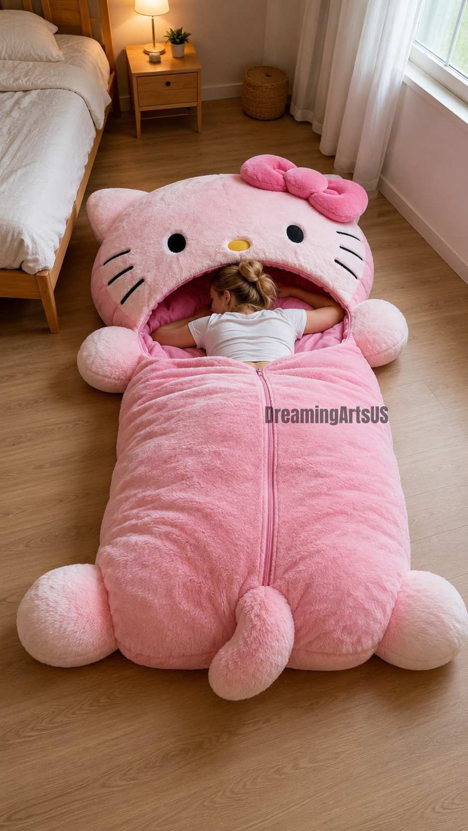fluffy Hello Kitty shaped sleeping bags
