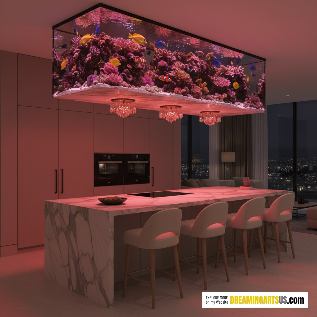 Kitchen island chandelier aquarium