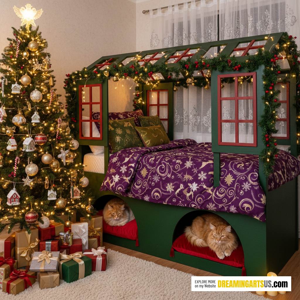 Christmas Bed Built-in Cat Den