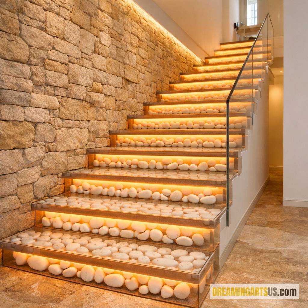 Epoxy pebble stone staircase