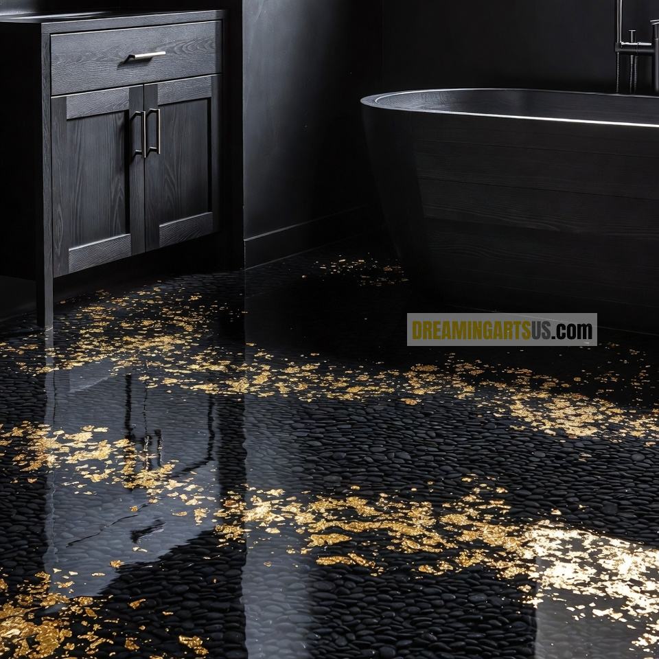 Black Pebble & Gold Leaf Flooring