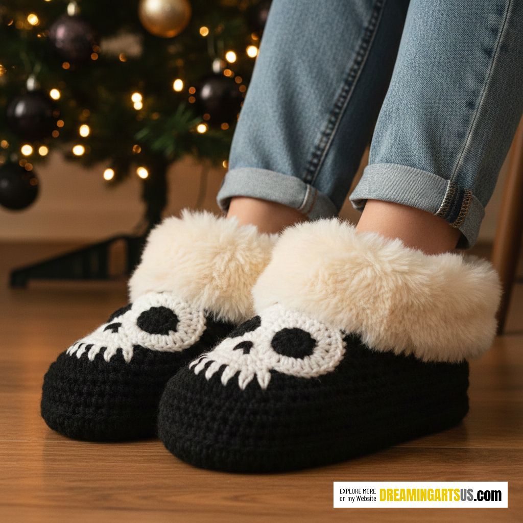 crochet skull slipper