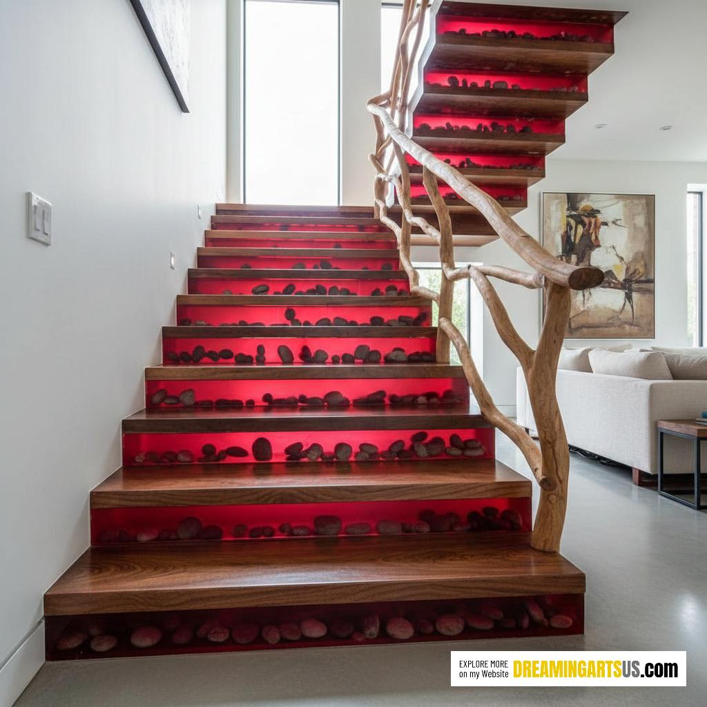 Wood And Epoxy Pebble Stairs