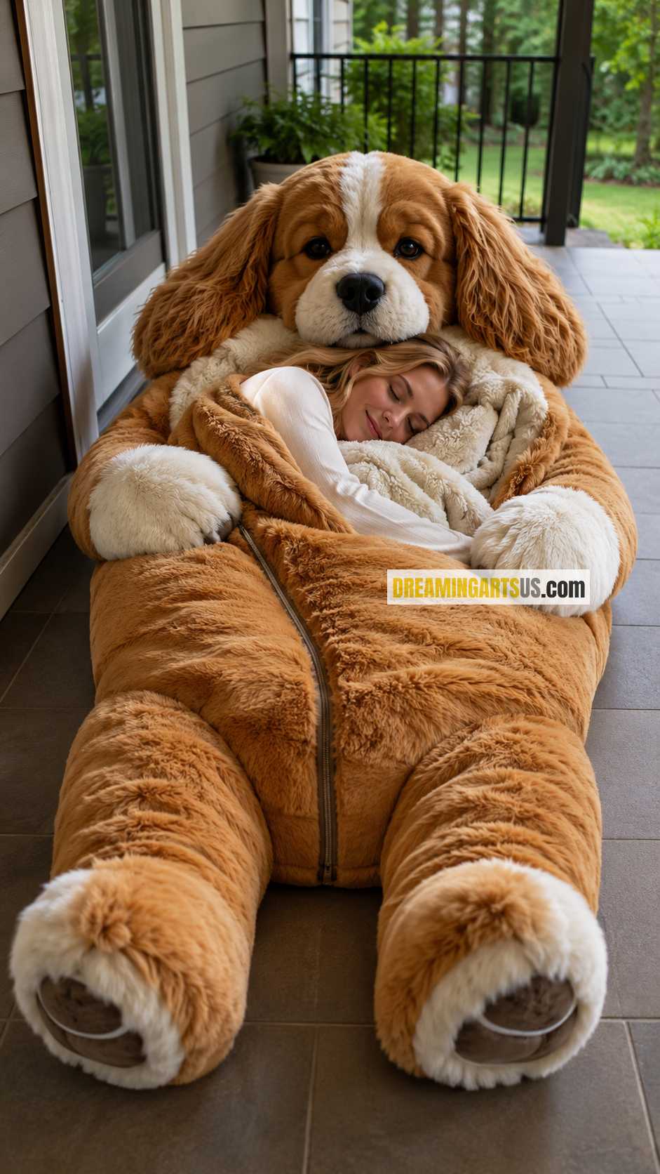fluffy dog-shaped sleeping bag