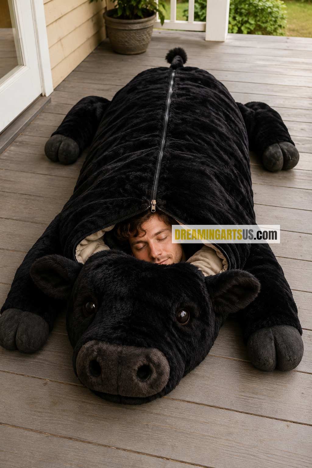 fluffy cow-shaped sleeping bag