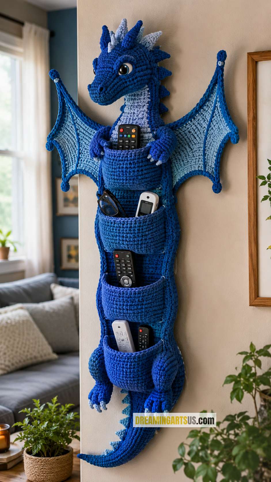 dragon crochet wall hanging organizer