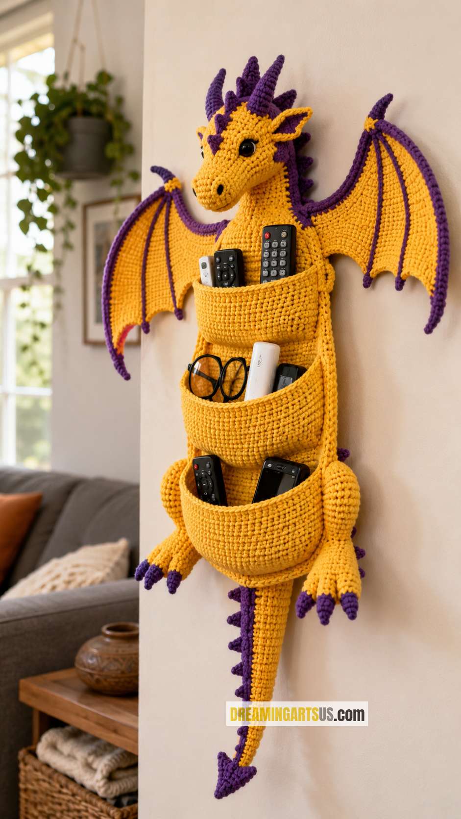 dragon crochet wall hanging organizer