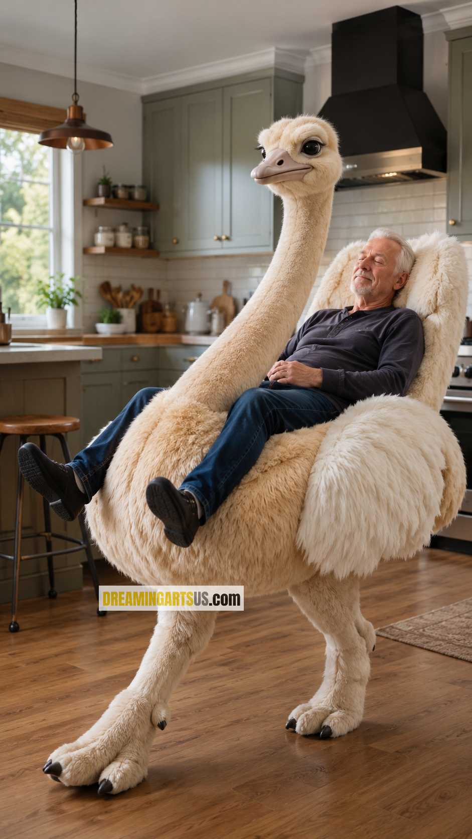 fluffy ostrich-shaped recliner