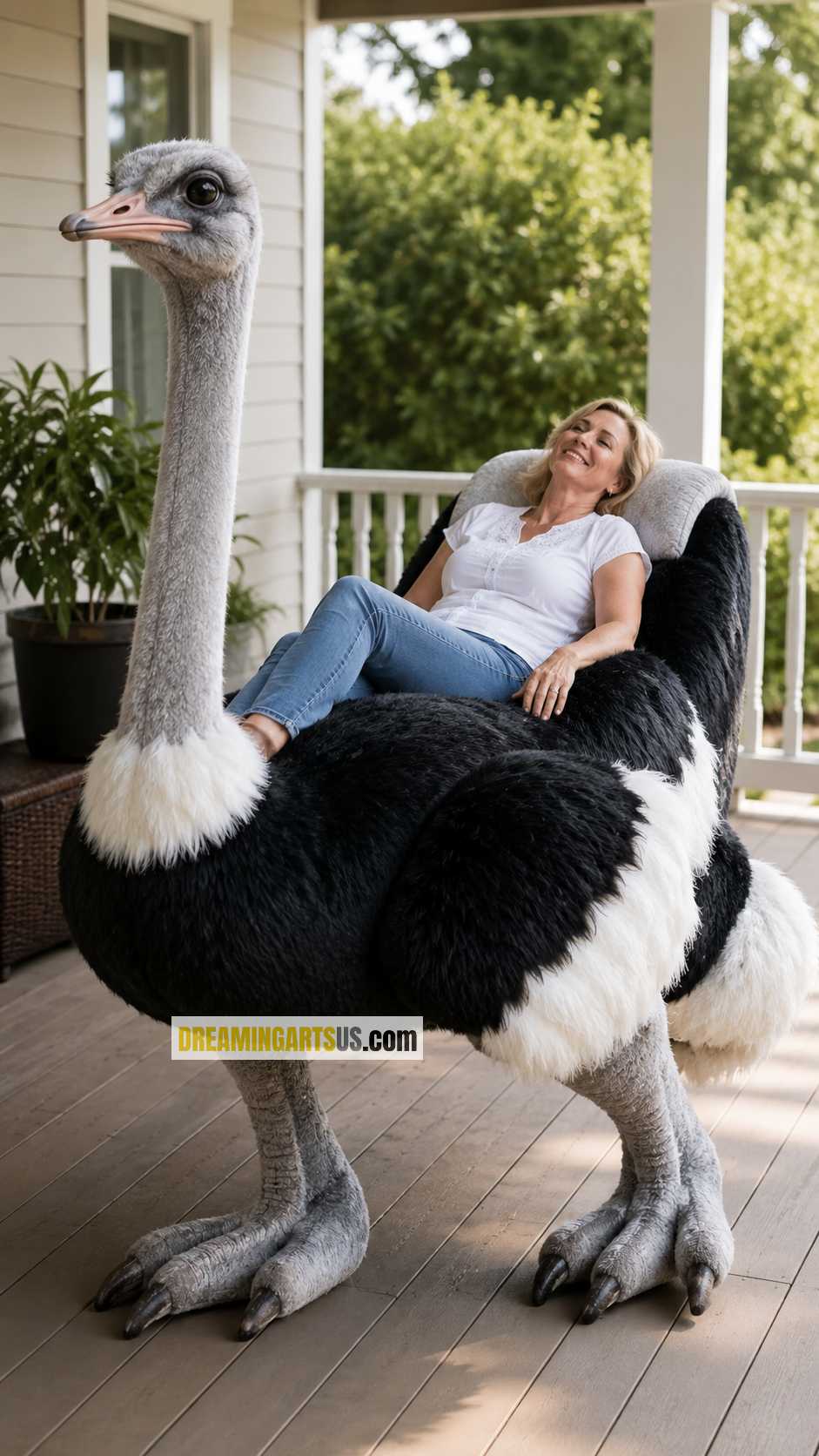 fluffy ostrich-shaped recliner