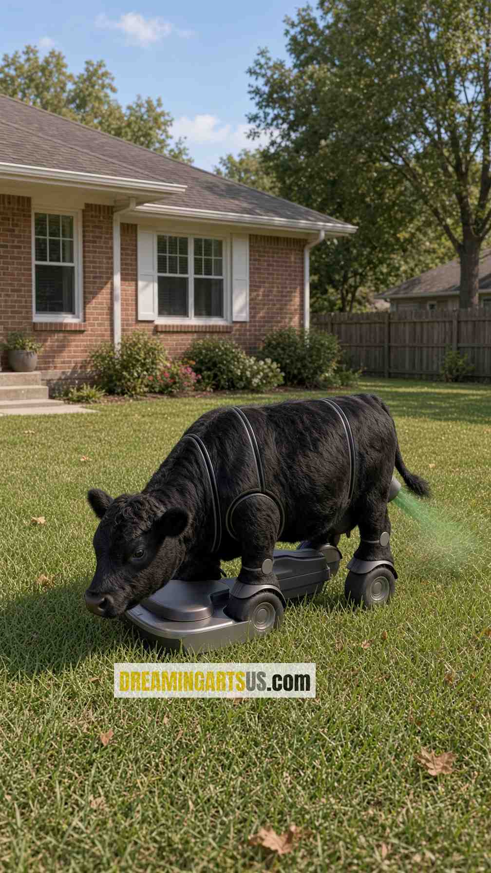 Angus cow-shaped lawnmower