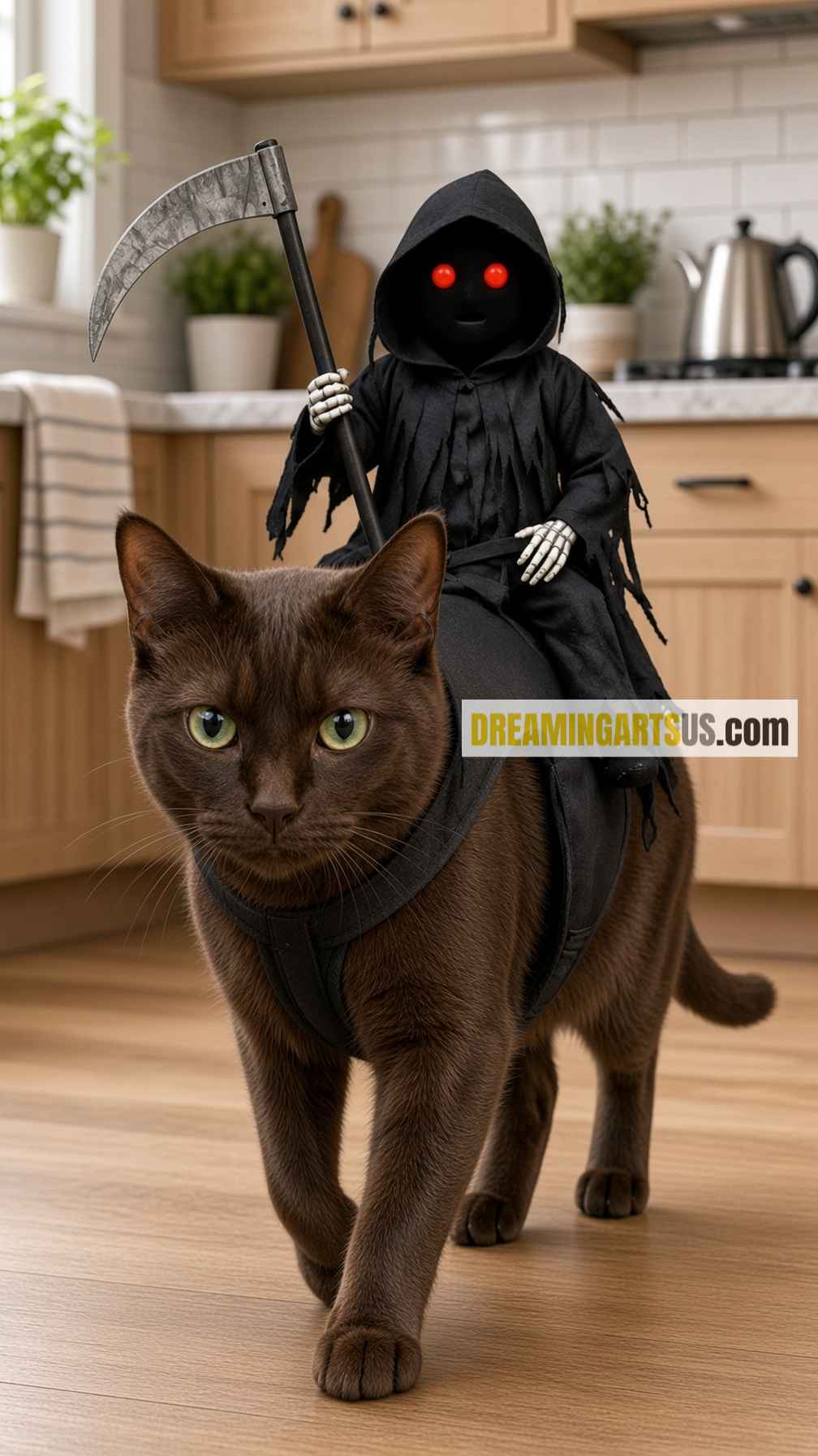 Grim Reaper riding cat costume