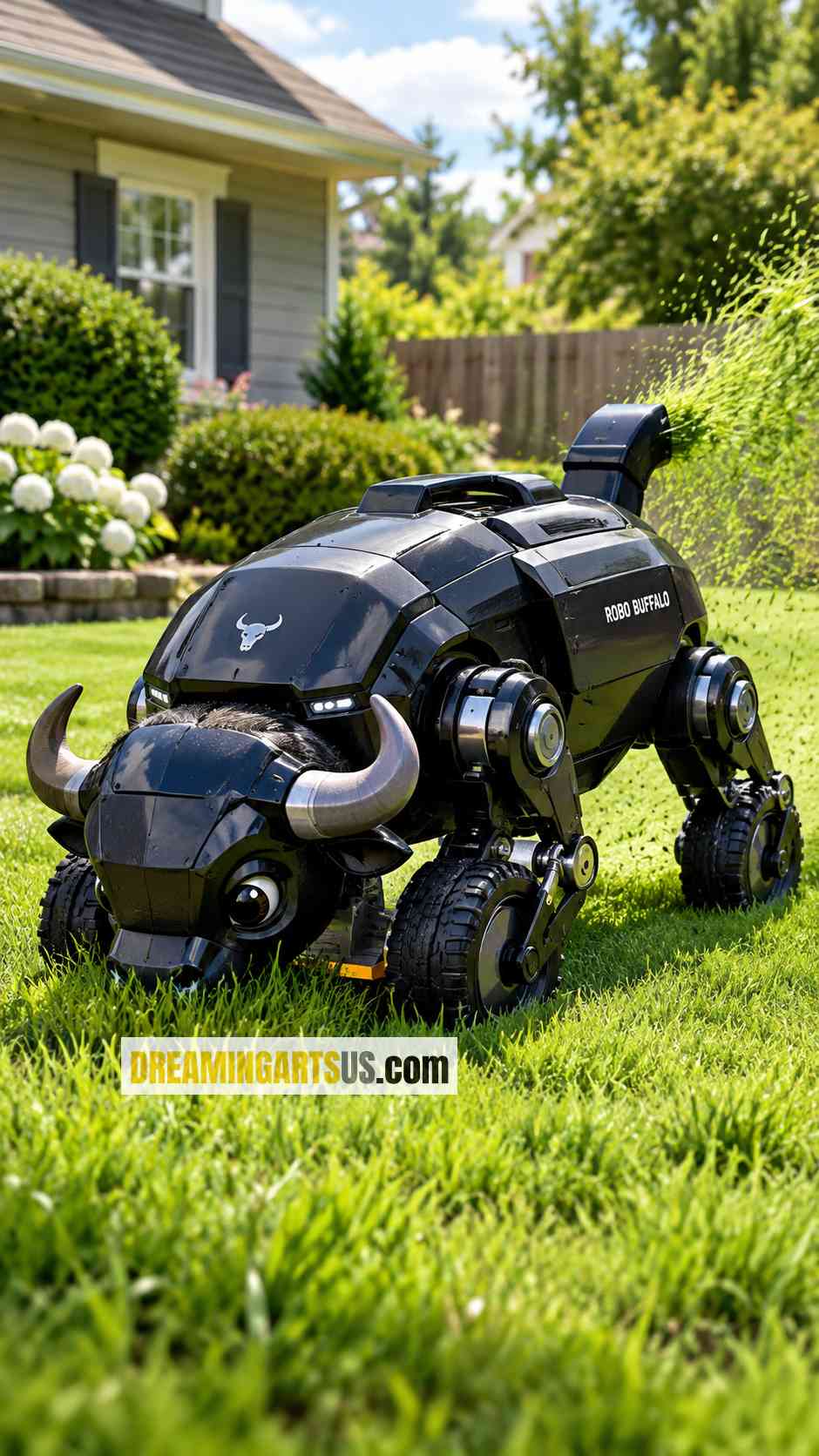 buffalo-shaped lawnmower robot