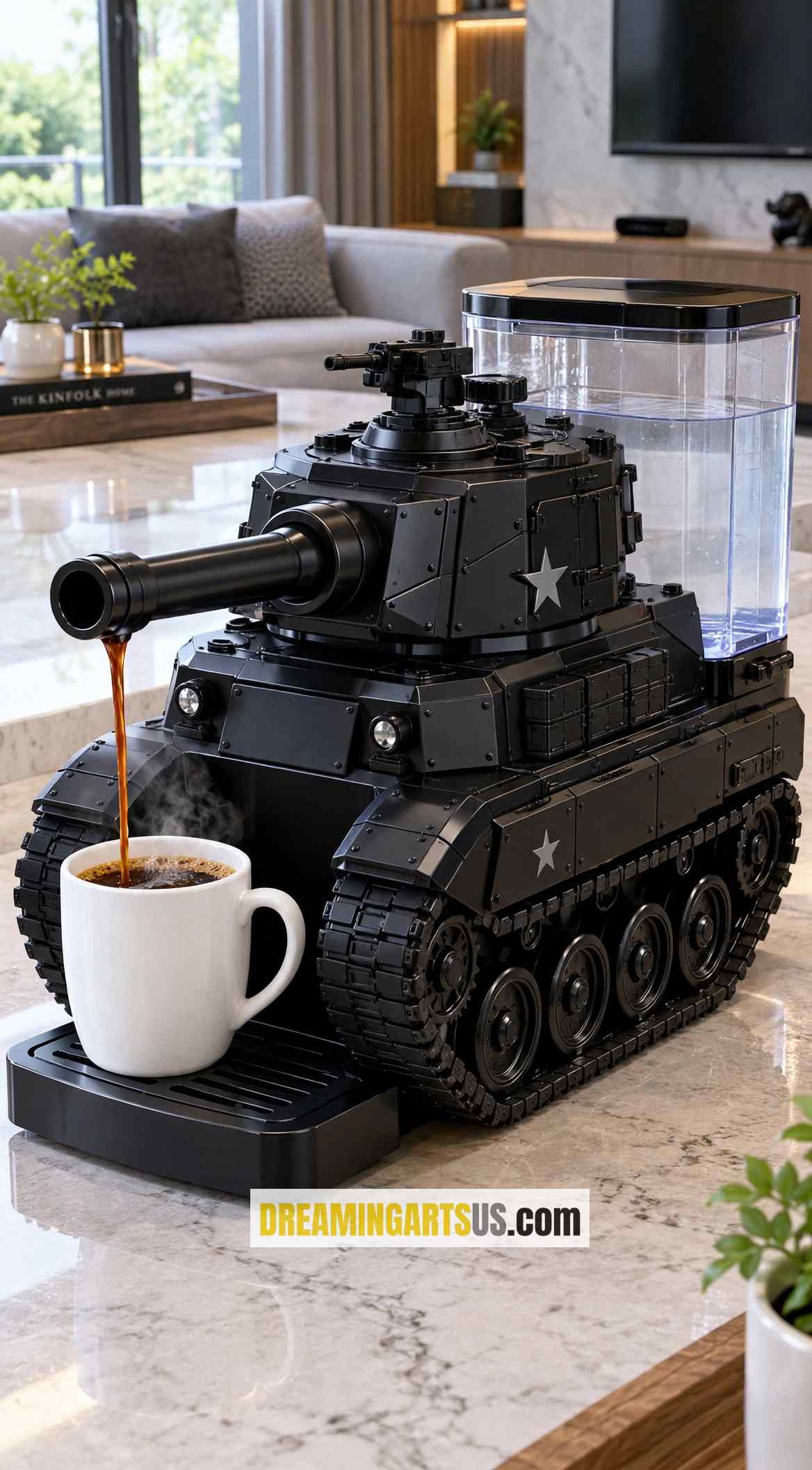 luxury tank-shaped coffee machine