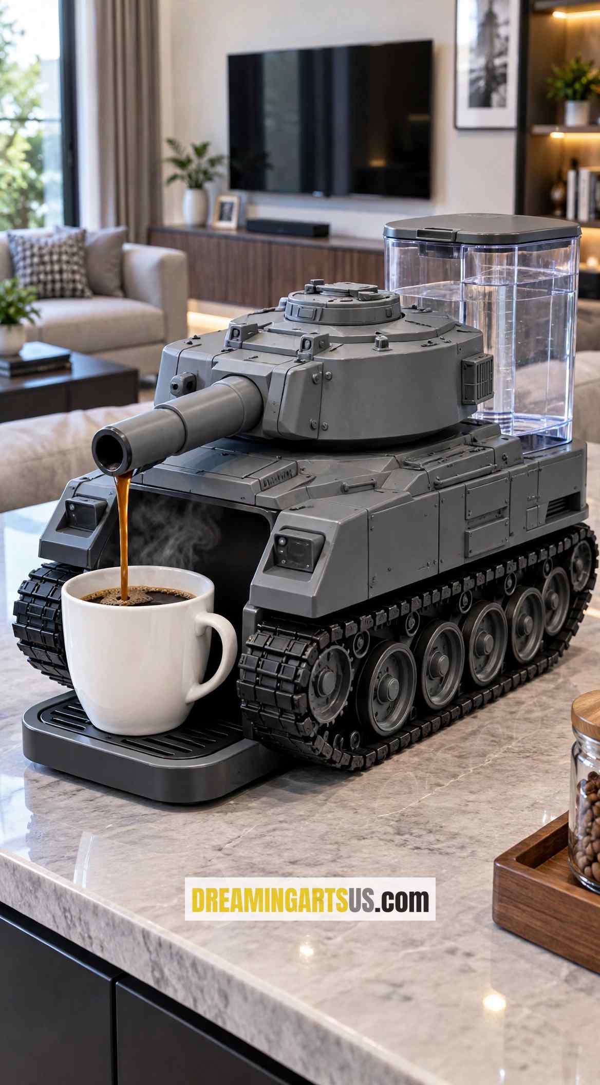 luxury tank-shaped coffee machine